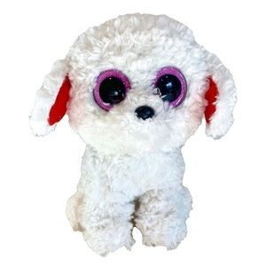 RETIRED 2017 Ty Beenie Boos 9" White Dog with Pink Sparkly Eyes "Honey Bun"